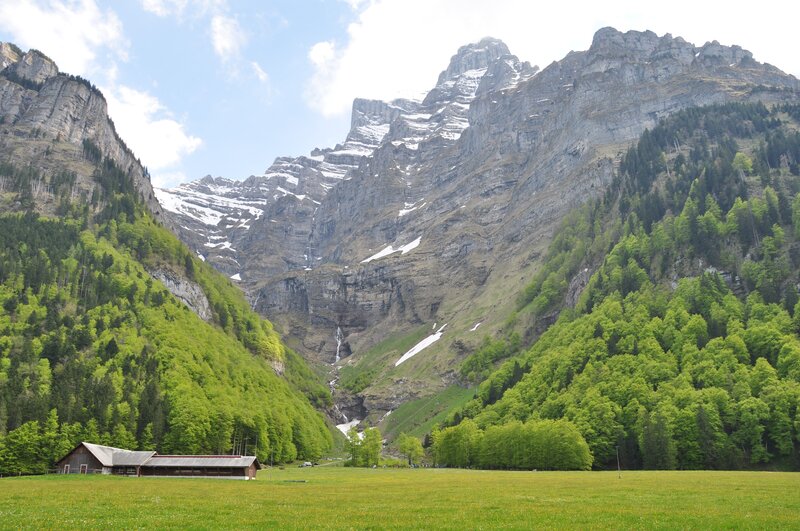 Mountain Valley Landscape — Green, Serene, Summer, Photograph, Mountains, Forest
