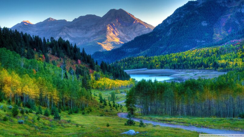 Mountain Valley Landscape — Green, Serene, Sunset, Photograph