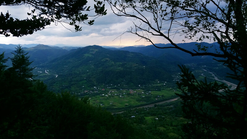 Mountain Valley Landscape — Green, Serene, Sunset, Photograph, Trees, River