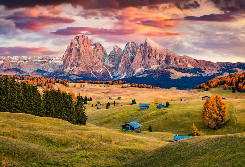 Mountain Valley Landscape — Orange, Dramatic, Sunset, Photograph, Mountains
