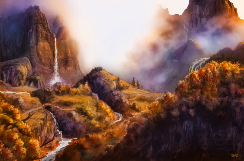 Mountain Valley Landscape — Orange, Dramatic