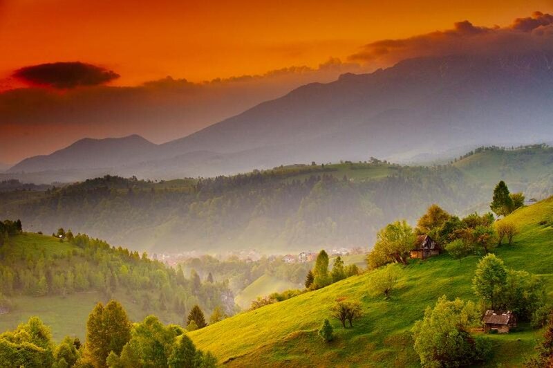 Mountain Valley Landscape — Orange, Serene
