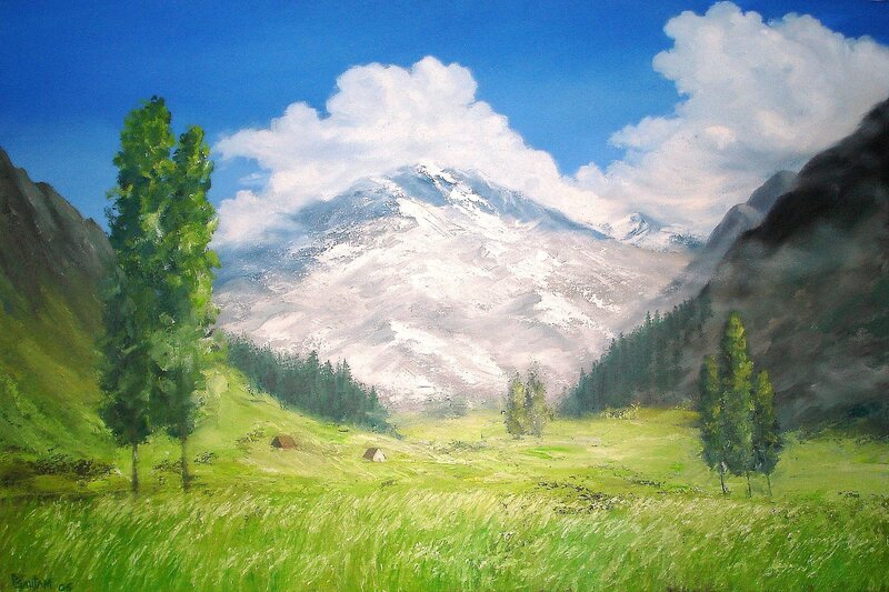 Mountain valley landscape painting
