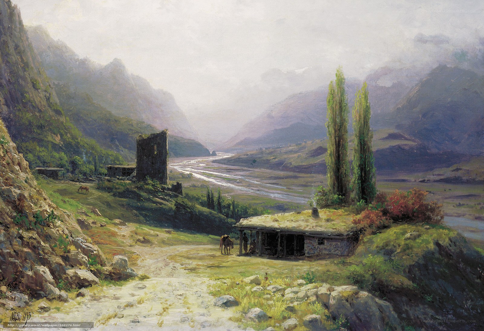 Mountain valley landscape painting