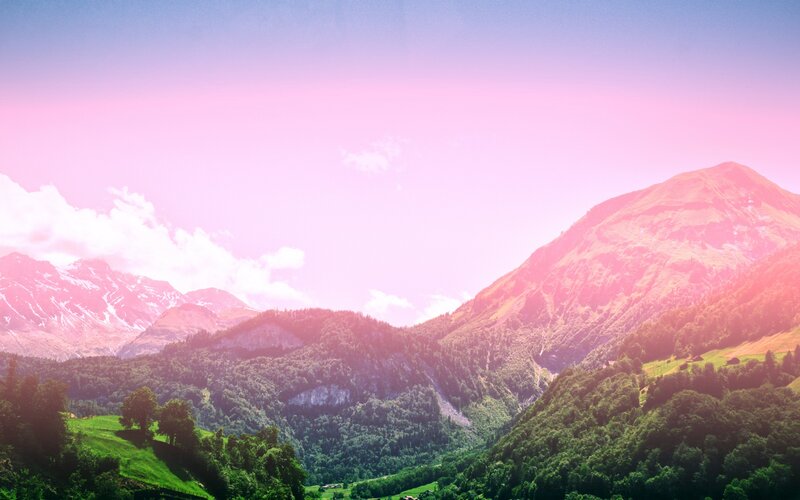 Mountain Valley Landscape — Pink