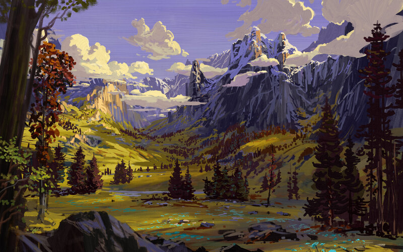 Mountain Valley Landscape — Purple, Serene