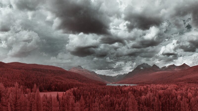 Mountain Valley Landscape — Red, Dramatic