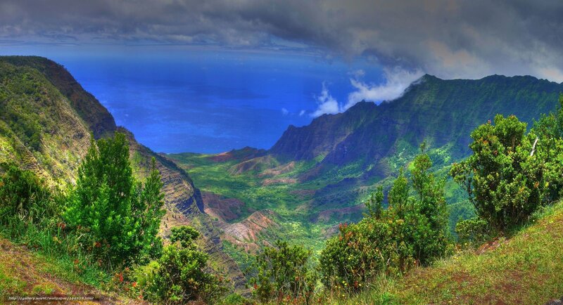 Mountain valley overlooking the ocean