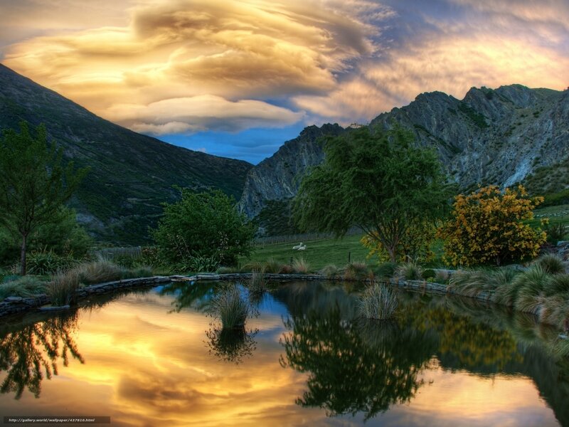 Mountain Valley Pond — Gold, Serene, Sunset, Photograph, Trees, Clouds