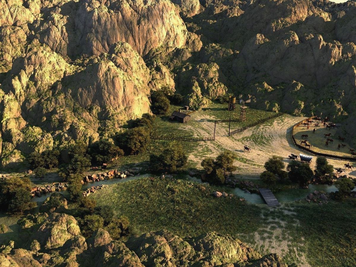 mountain valley ranch scene