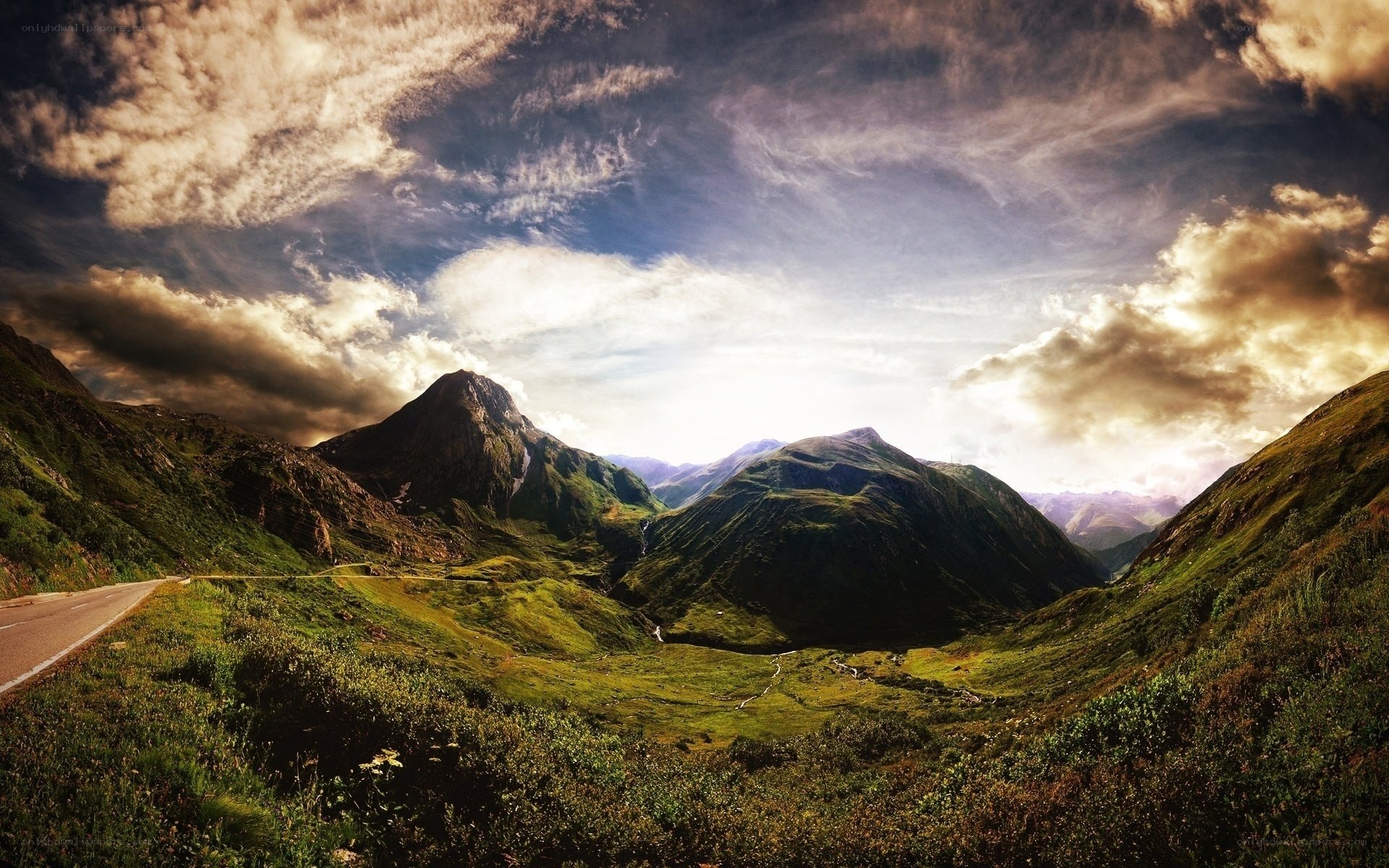 Mountain valley road landscape