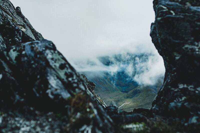 Mountain valley through rocks