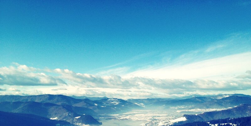 Mountain valley under blue sky