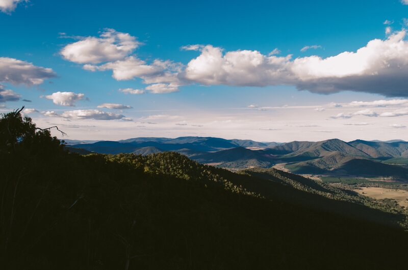 Mountain valley under blue sky