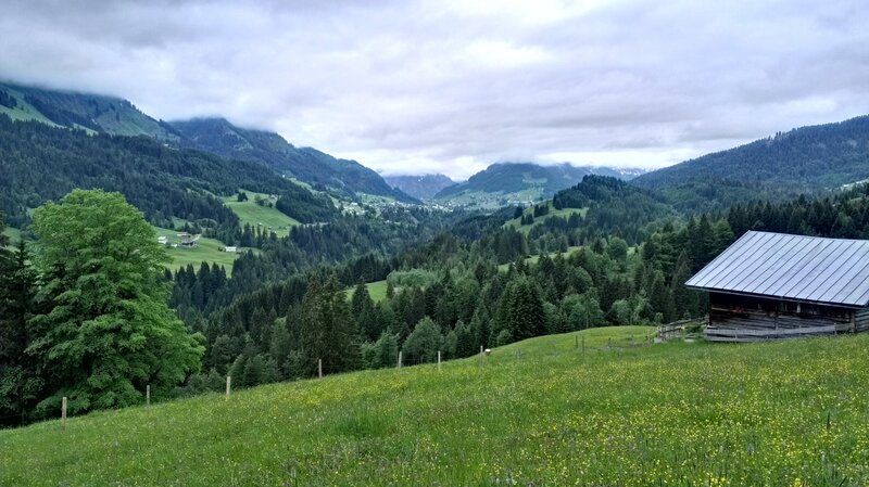 Mountain valley with alpine hut
