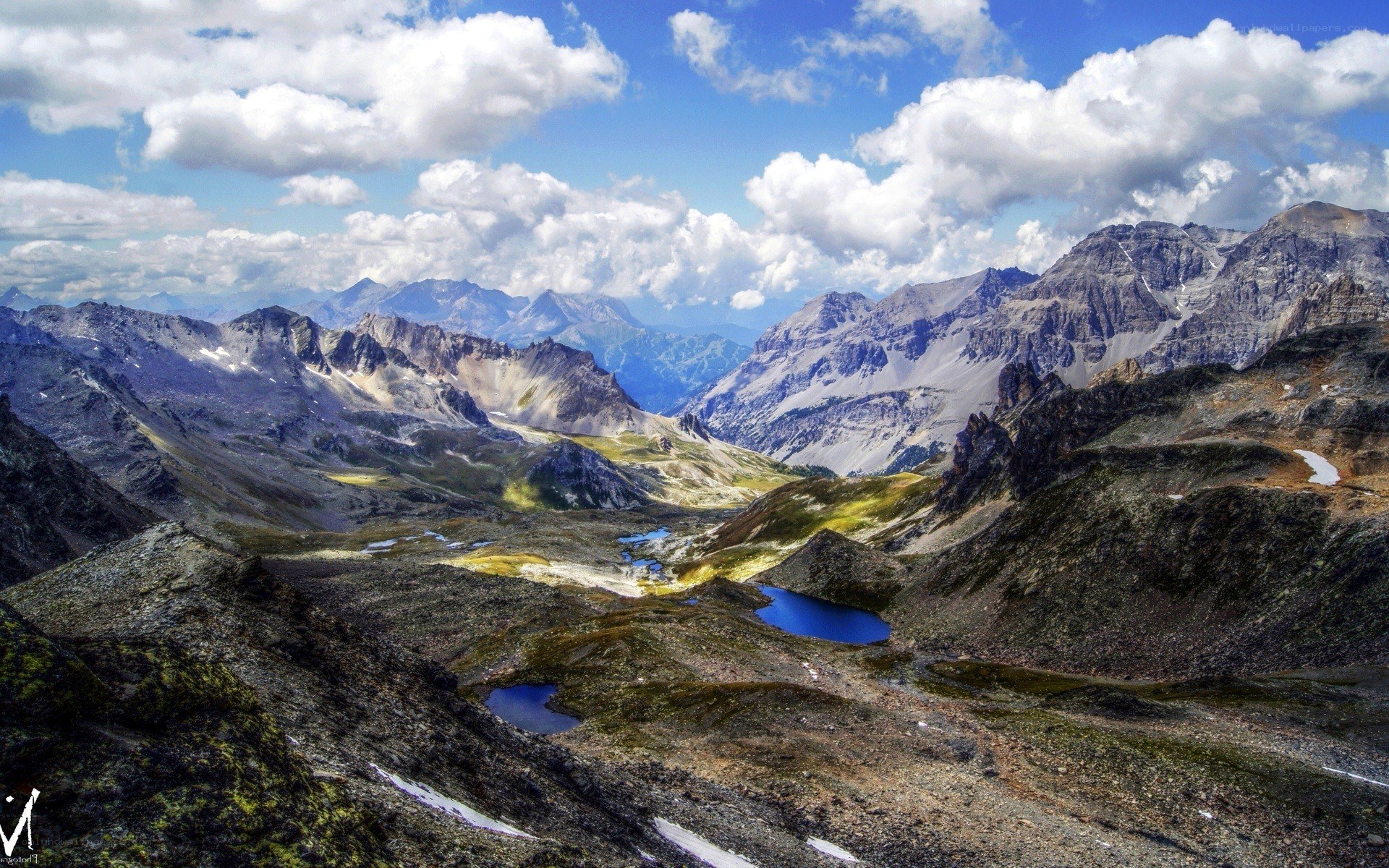 mountain valley with alpine lakes