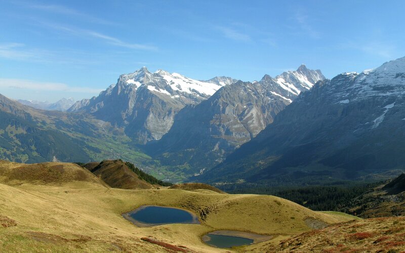 Mountain valley with alpine lakes