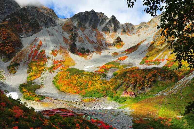 Mountain Valley with Autumn Foliage — Red