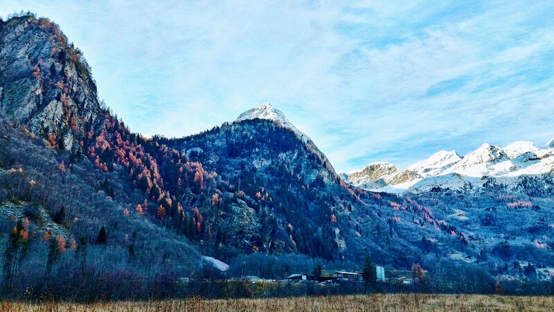 Mountain valley with autumn trees