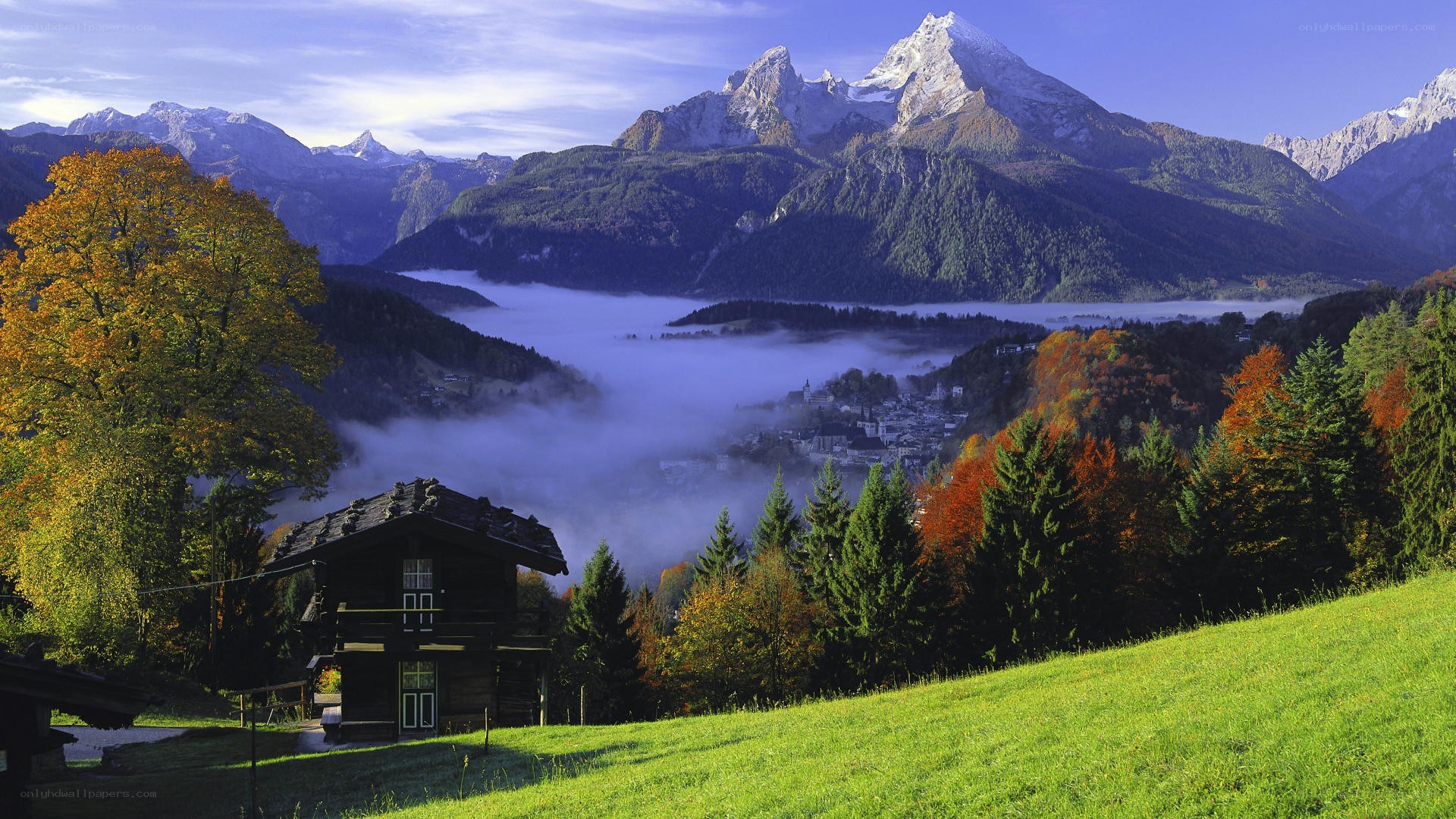 Mountain valley with autumn trees