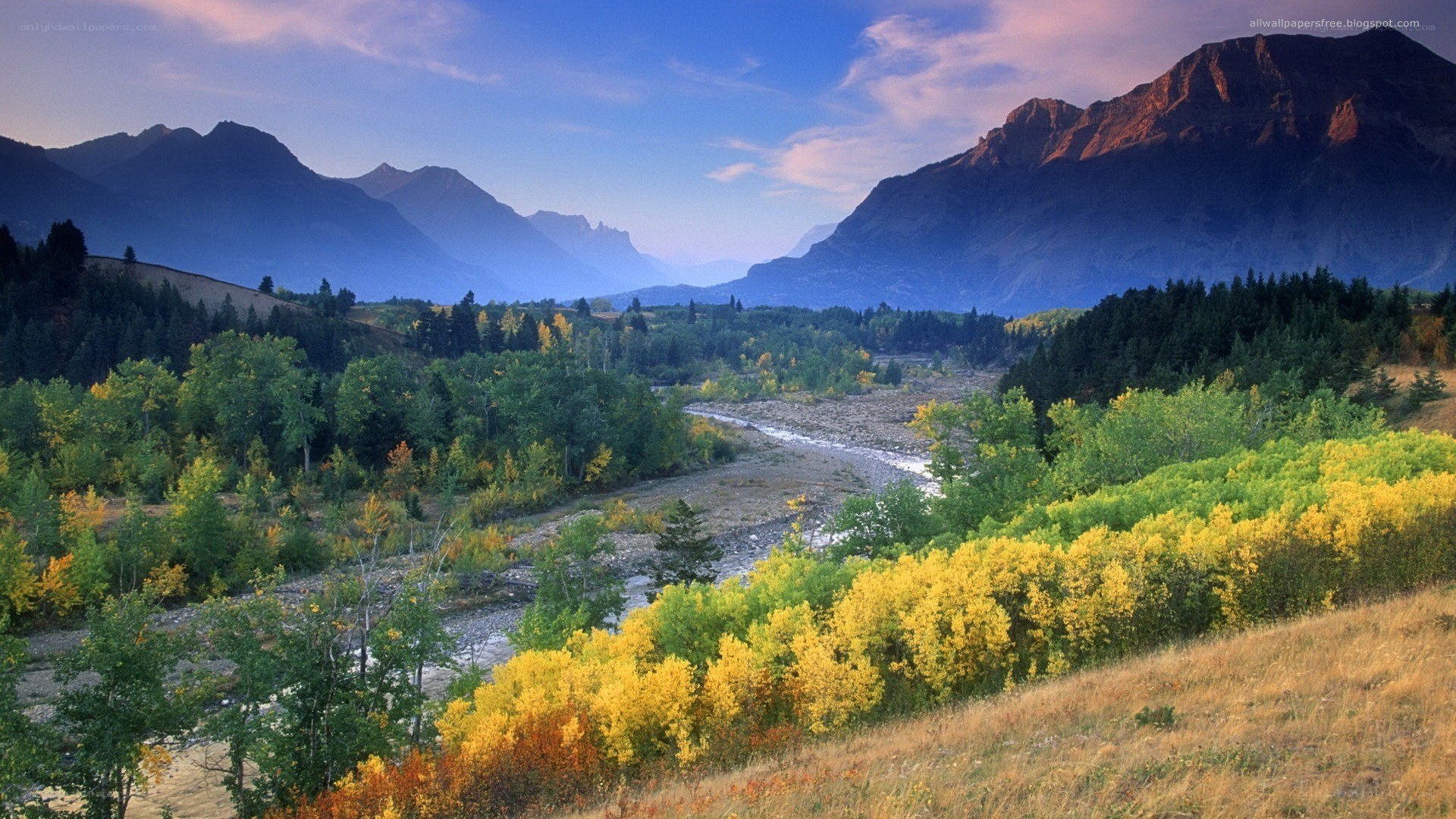 Mountain valley with autumn trees