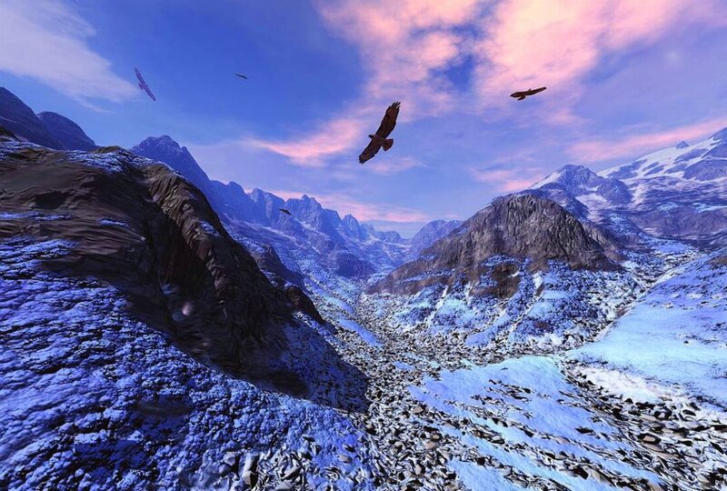 Mountain Valley with Birds