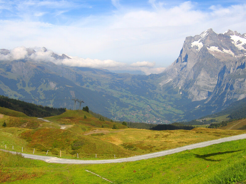 Mountain valley with cable car