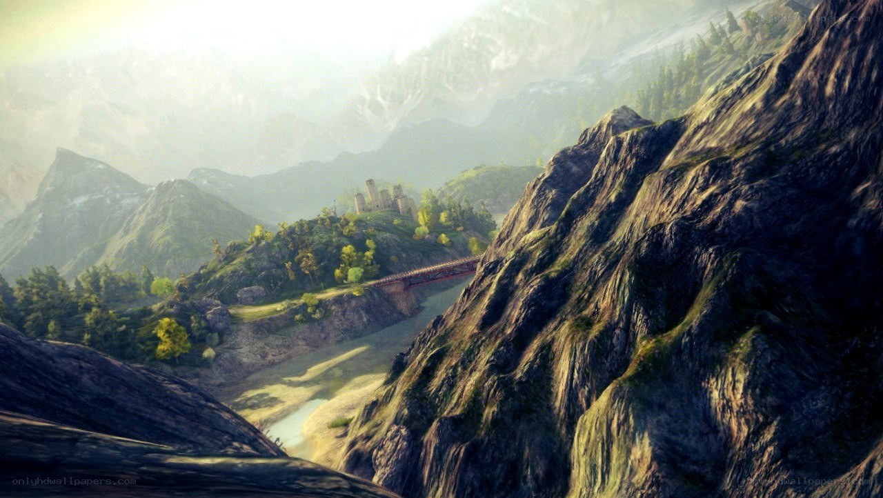 mountain valley with castle