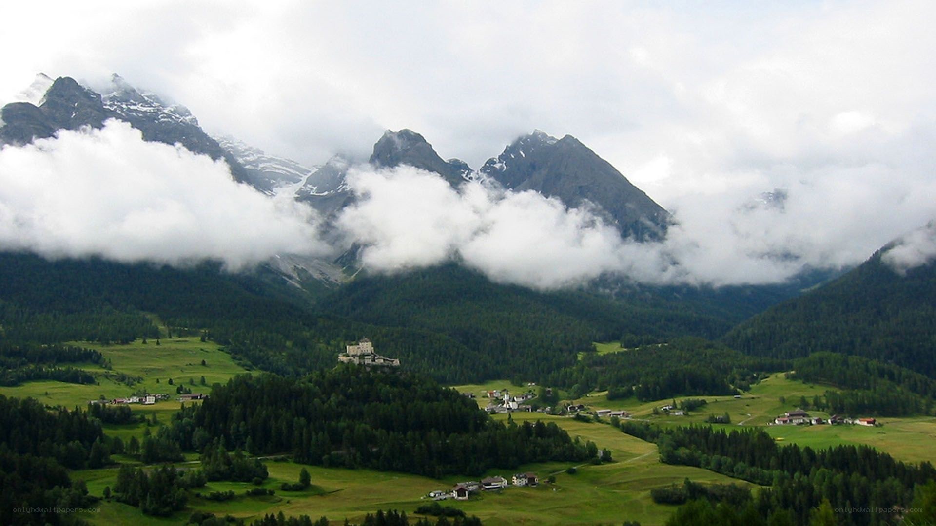 mountain valley with castle