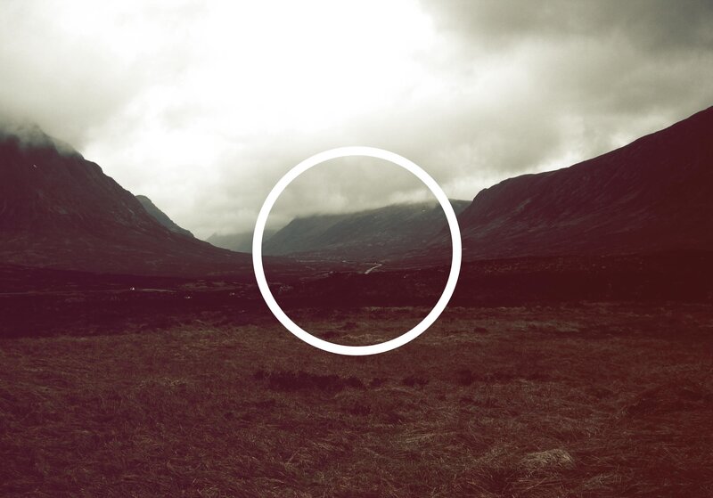 mountain valley with circle overlay