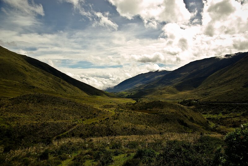 Mountain valley with clouds