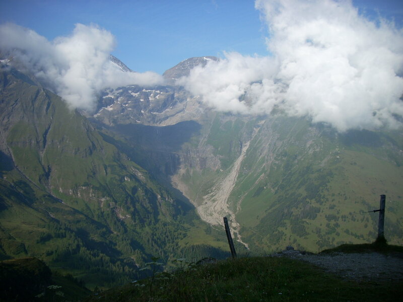 Mountain valley with clouds