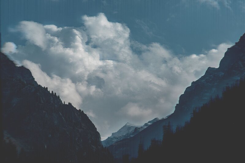 Mountain Valley with Clouds — Blue