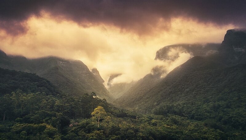Mountain Valley with Clouds — Green, Dramatic