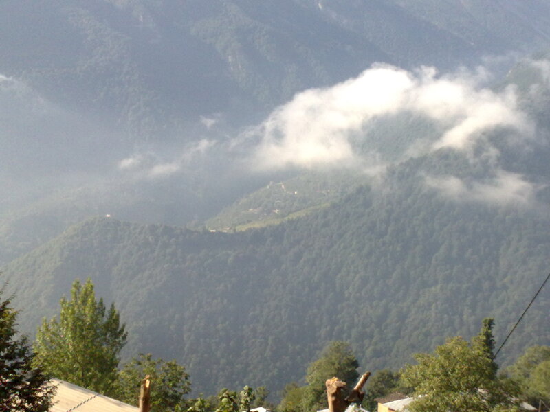 Mountain Valley with Clouds — Green, Misty, Photograph