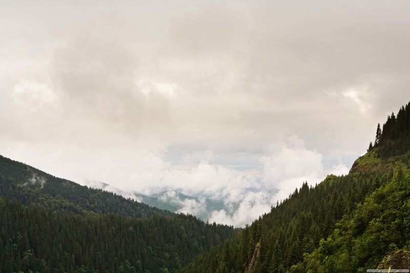 Mountain Valley with Clouds — Green, Serene, Photograph