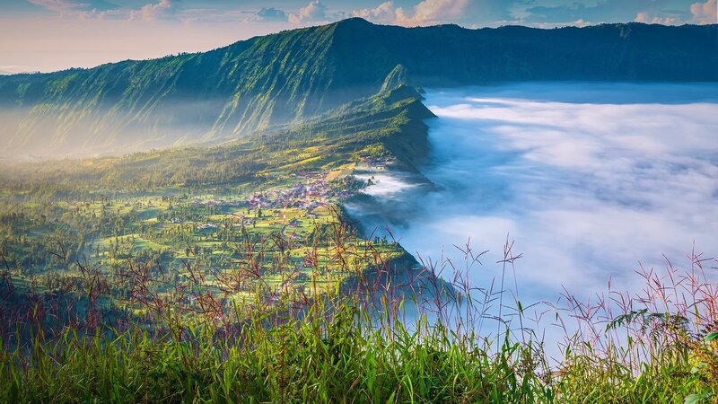 Mountain Valley with Clouds — Green, Serene