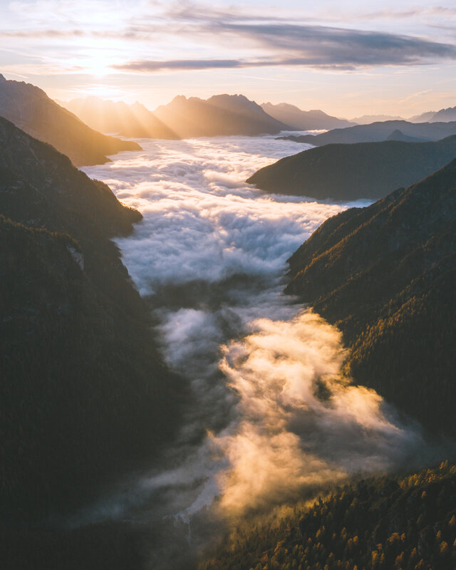 Mountain Valley with Clouds — White