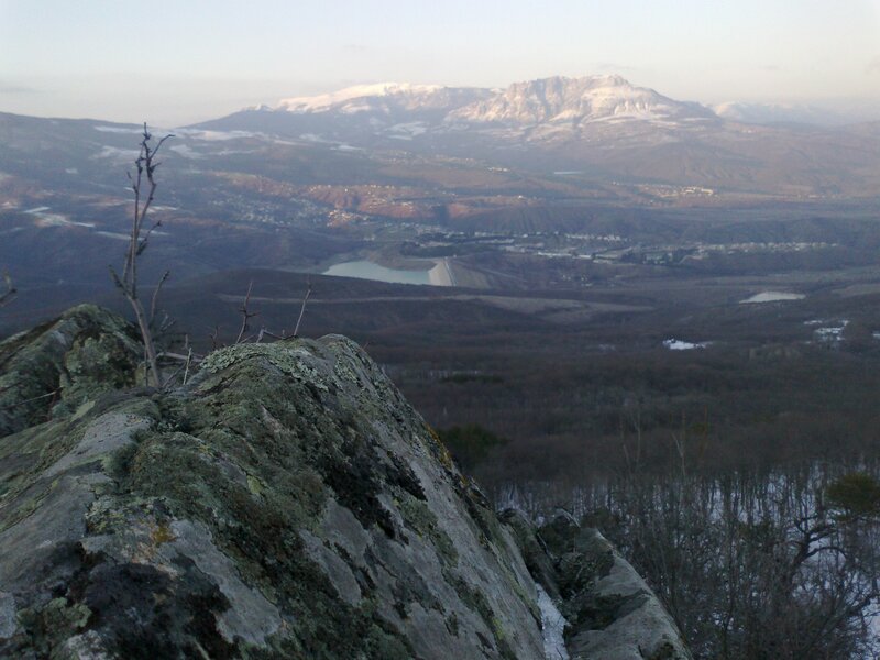 Mountain valley with dam view