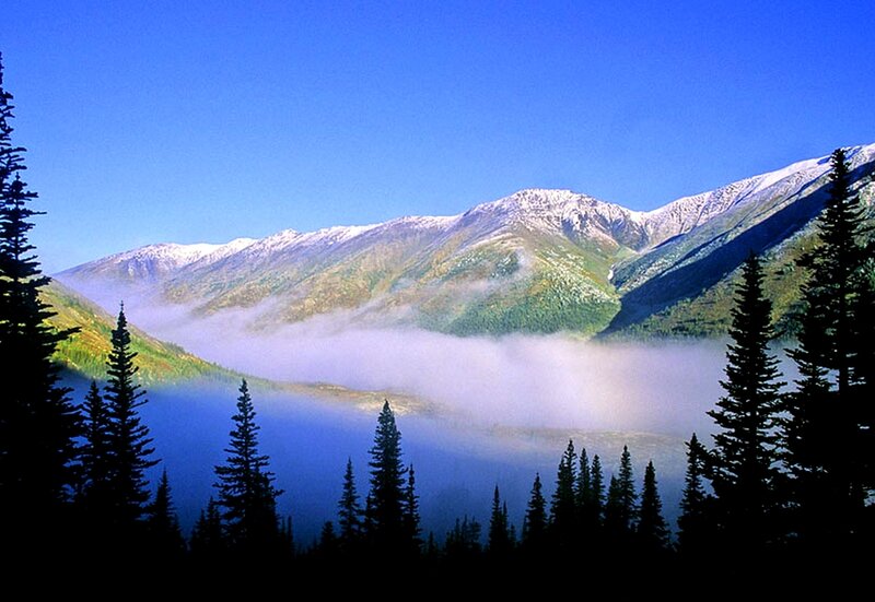 Mountain valley with fog