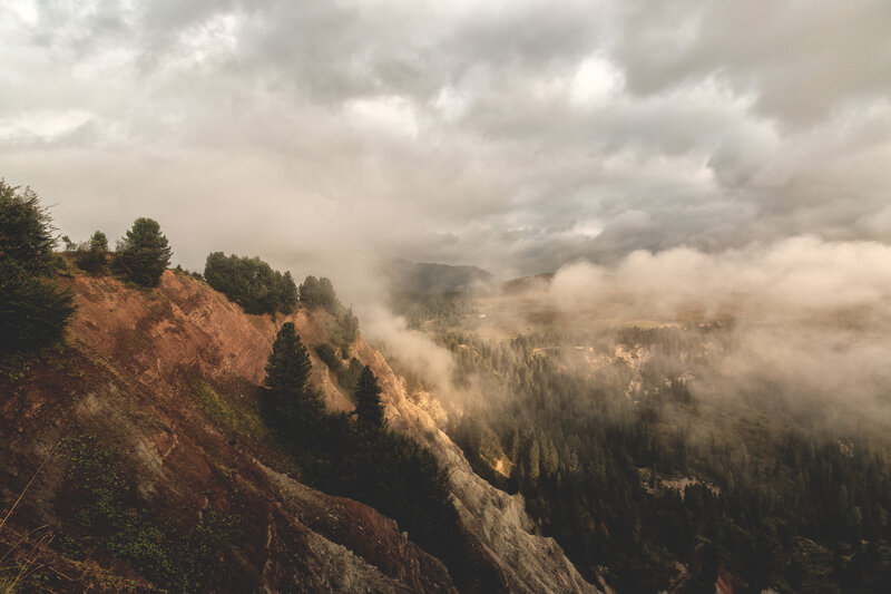 Mountain Valley with Fog — Gray, Dramatic
