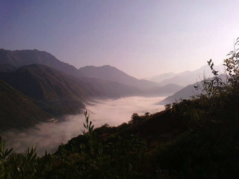 Mountain Valley with Fog — Purple, Serene