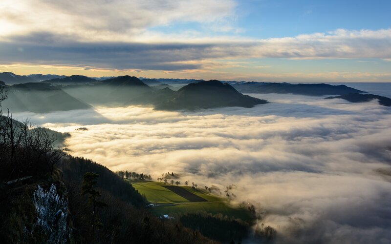 Mountain Valley with Fog — White