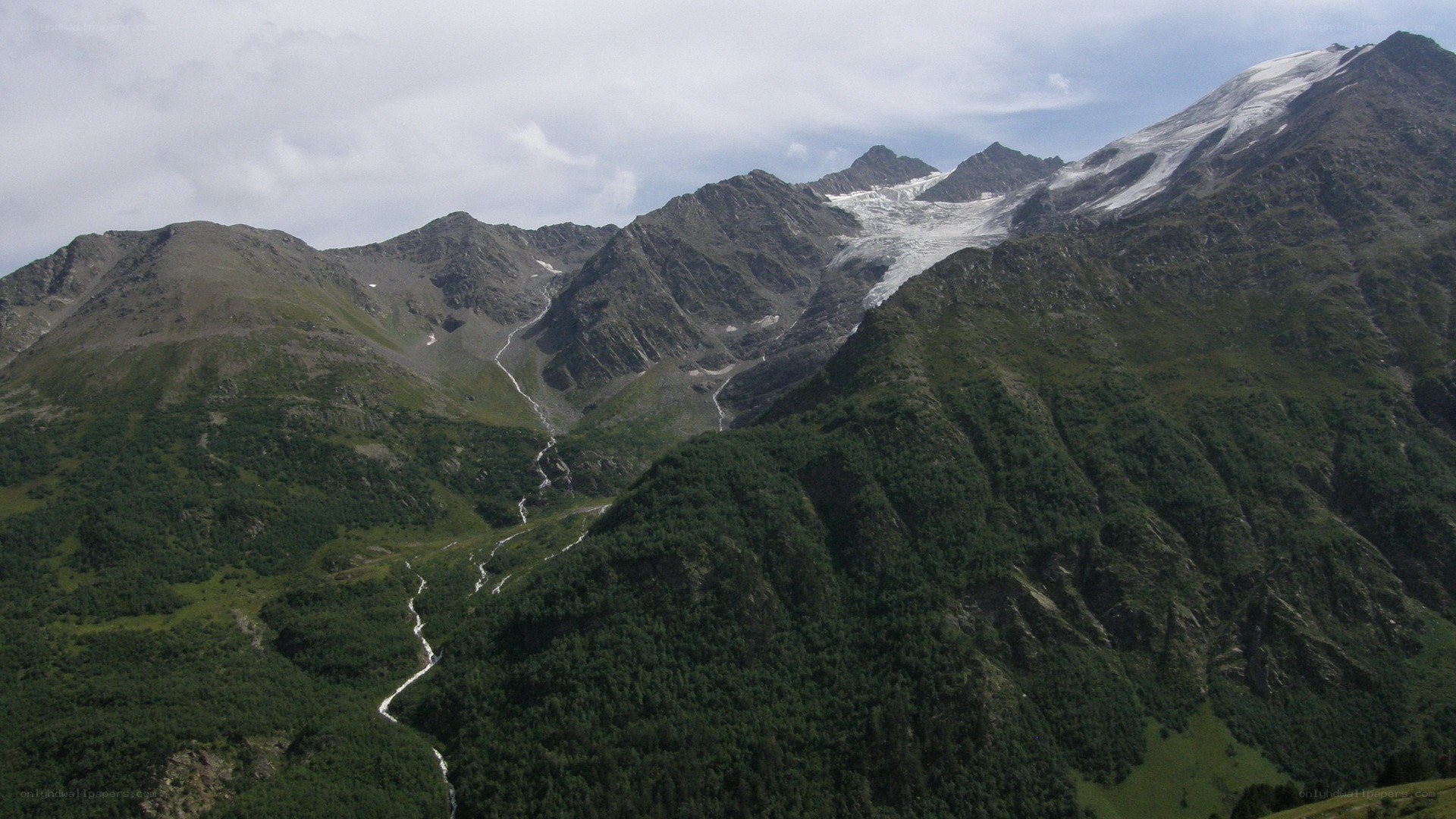 Mountain valley with glacier
