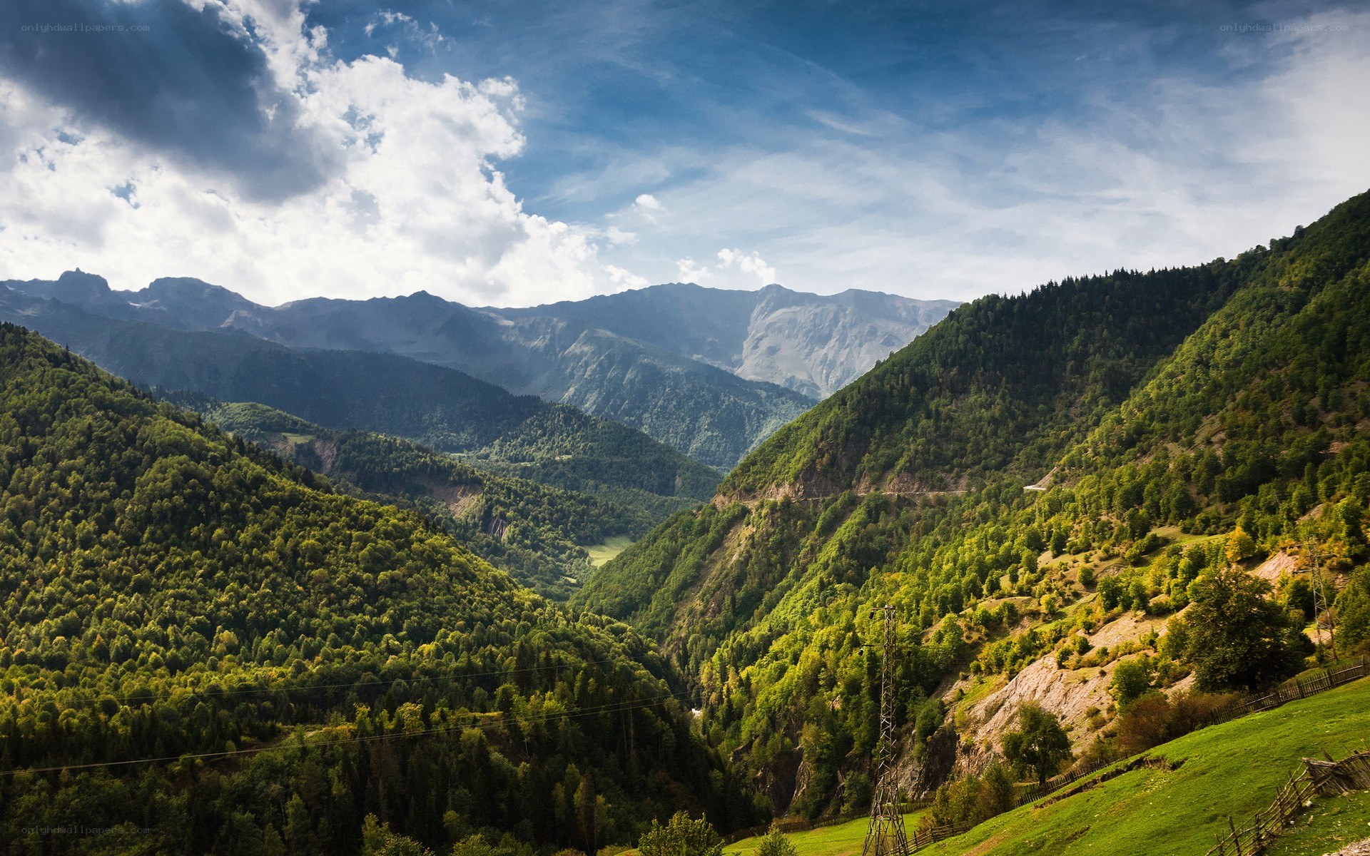 Mountain valley with green hills