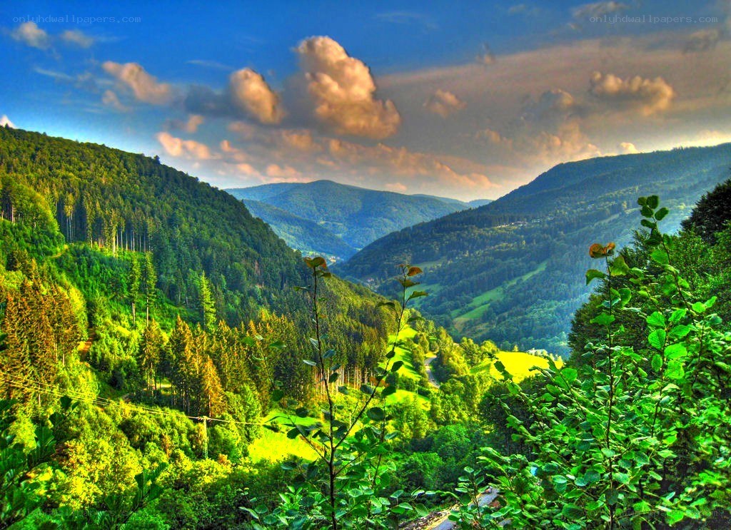 Mountain valley with green hills