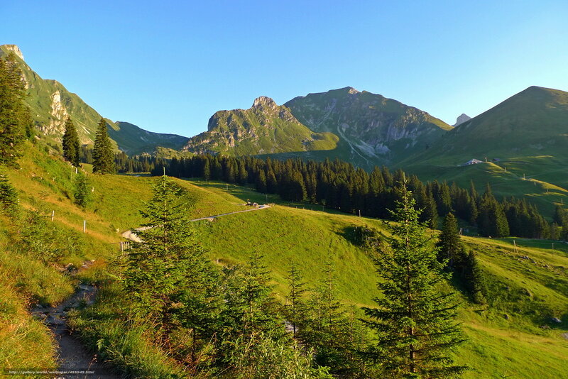Mountain valley with green hills