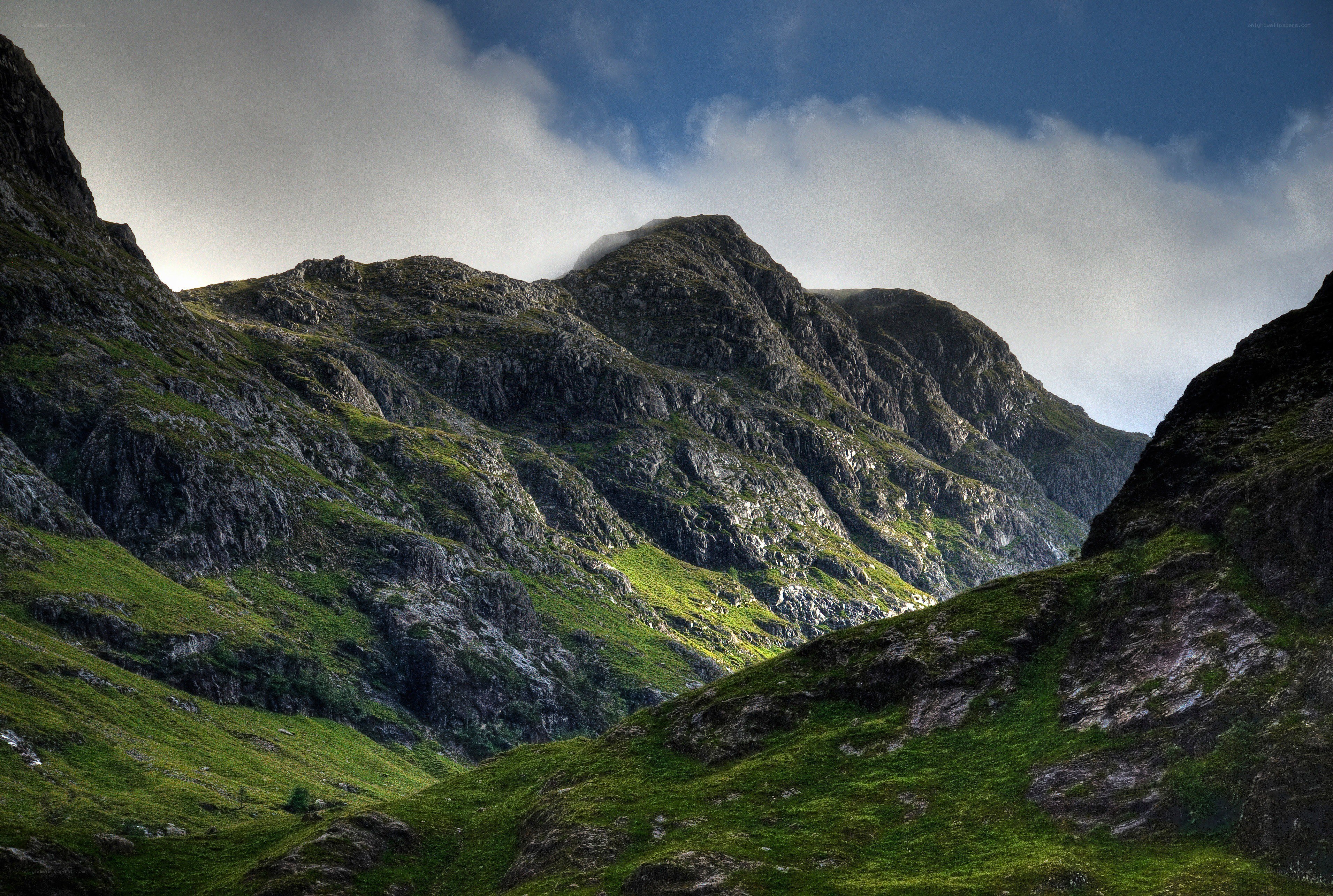 Mountain valley with green slopes