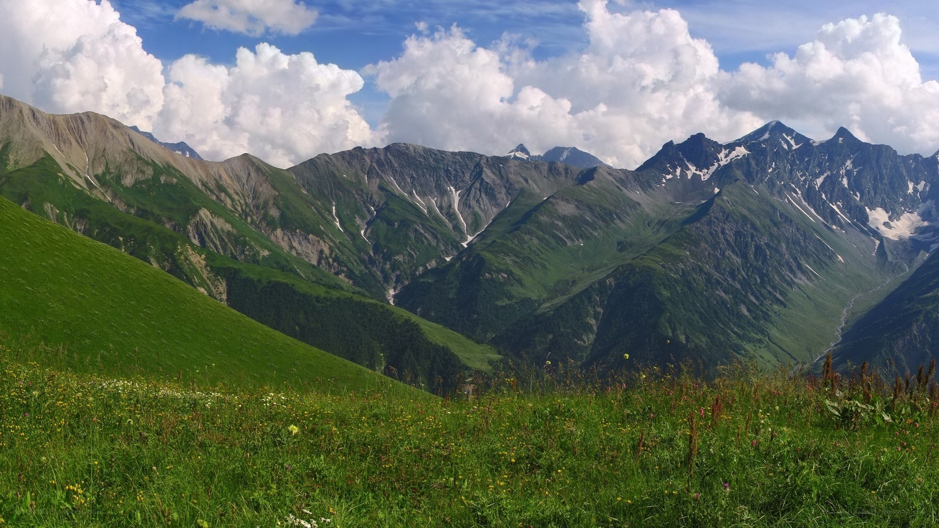 Mountain valley with green slopes