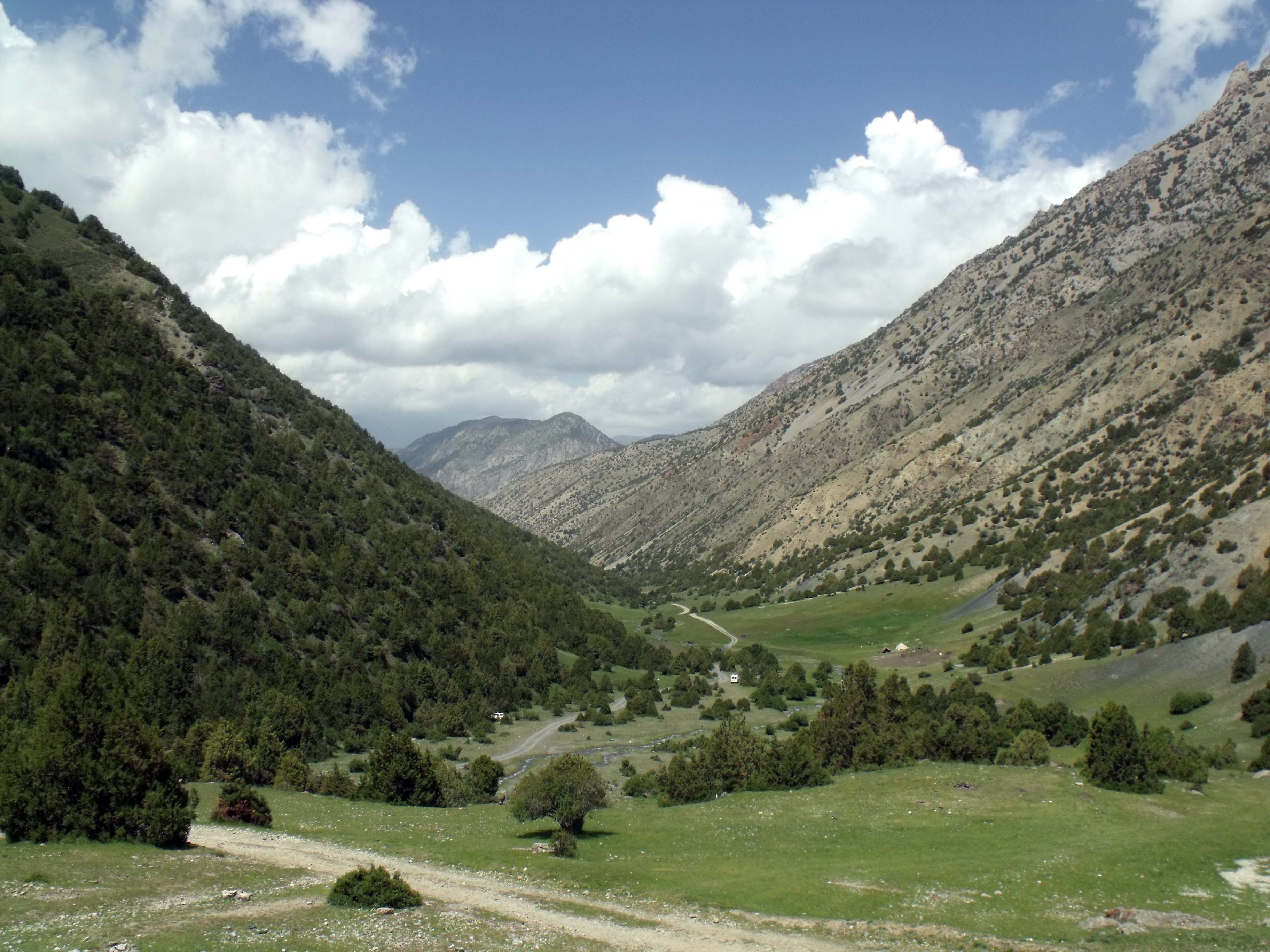 Mountain valley with green slopes